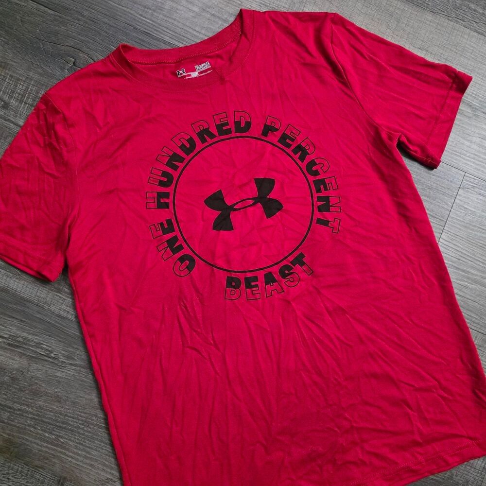Under Armour Kids HeatGear 100% Percent Beast Graphic Tee Youth Large Red Shirt